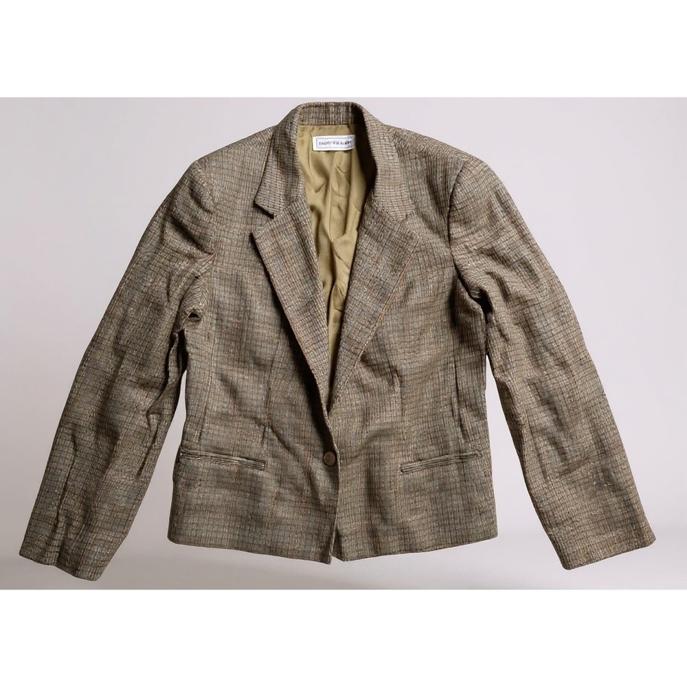 Vintage Jones NY 100% Wool Houndstooth Plaid Blazer Crop Jacket Sz 10 Womens